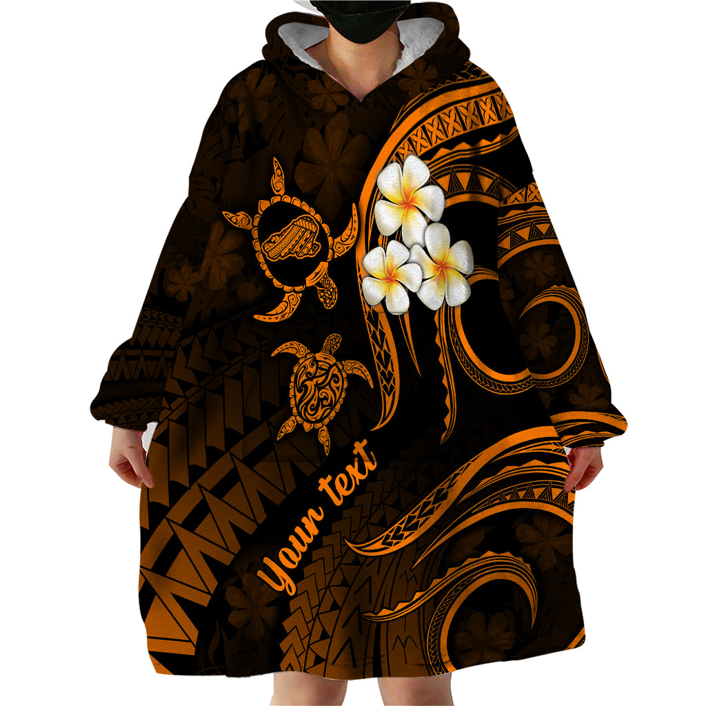 Personalised Kahoolawe Hawaii Wearable Blanket Hoodie Polynesian Tattoo and Pacific Plumeria Gold Vibe - Wonder Print Shop