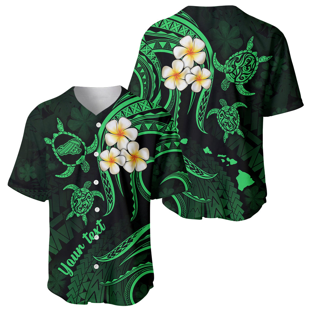 Personalised Kahoolawe Hawaii Baseball Jersey Polynesian Tattoo and Pacific Plumeria Green Vibe LT9 - Wonder Print Shop