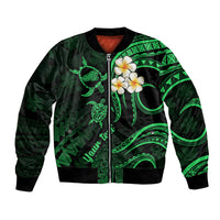 Personalised Kahoolawe Hawaii Bomber Jacket Polynesian Tattoo and Pacific Plumeria Green Vibe LT9 - Wonder Print Shop