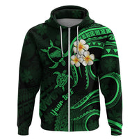 Personalised Kahoolawe Hawaii Hoodie Polynesian Tattoo and Pacific Plumeria Green Vibe - Wonder Print Shop