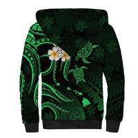 Personalised Kahoolawe Hawaii Sherpa Hoodie Polynesian Tattoo and Pacific Plumeria Green Vibe - Wonder Print Shop