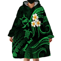 Personalised Kahoolawe Hawaii Wearable Blanket Hoodie Polynesian Tattoo and Pacific Plumeria Green Vibe - Wonder Print Shop