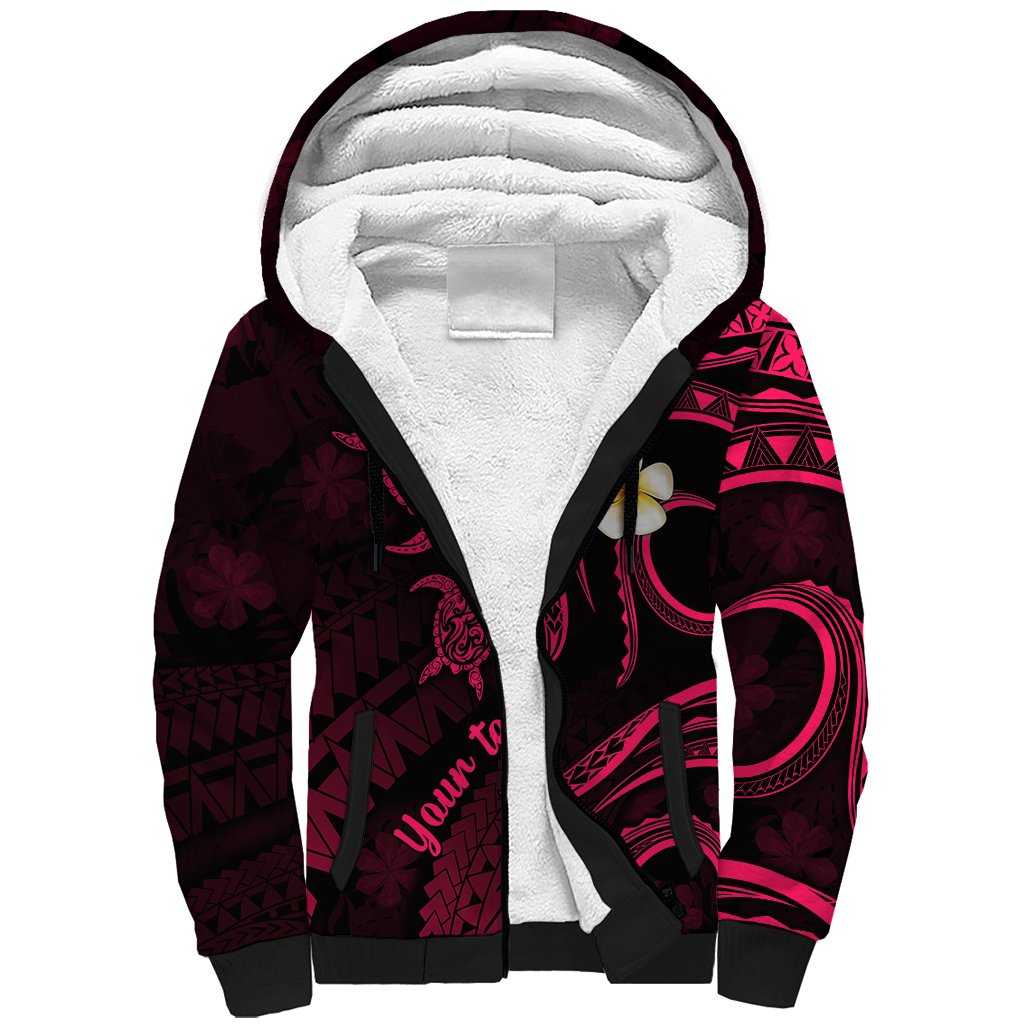 Personalised Kahoolawe Hawaii Sherpa Hoodie Polynesian Tattoo and Pacific Plumeria Pink Vibe - Wonder Print Shop