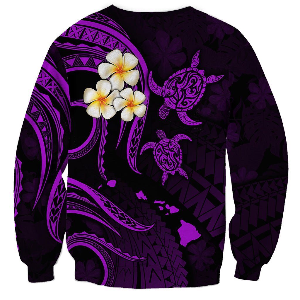 Personalised Kahoolawe Hawaii Sweatshirt Polynesian Tattoo and Pacific Plumeria Purple Vibe - Wonder Print Shop