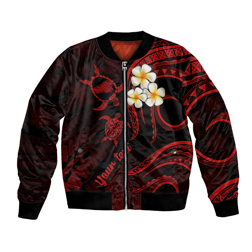 Personalised Kahoolawe Hawaii Bomber Jacket Polynesian Tattoo and Pacific Plumeria Red Vibe LT9 - Wonder Print Shop