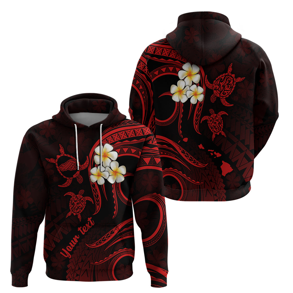 Personalised Kahoolawe Hawaii Hoodie Polynesian Tattoo and Pacific Plumeria Red Vibe - Wonder Print Shop