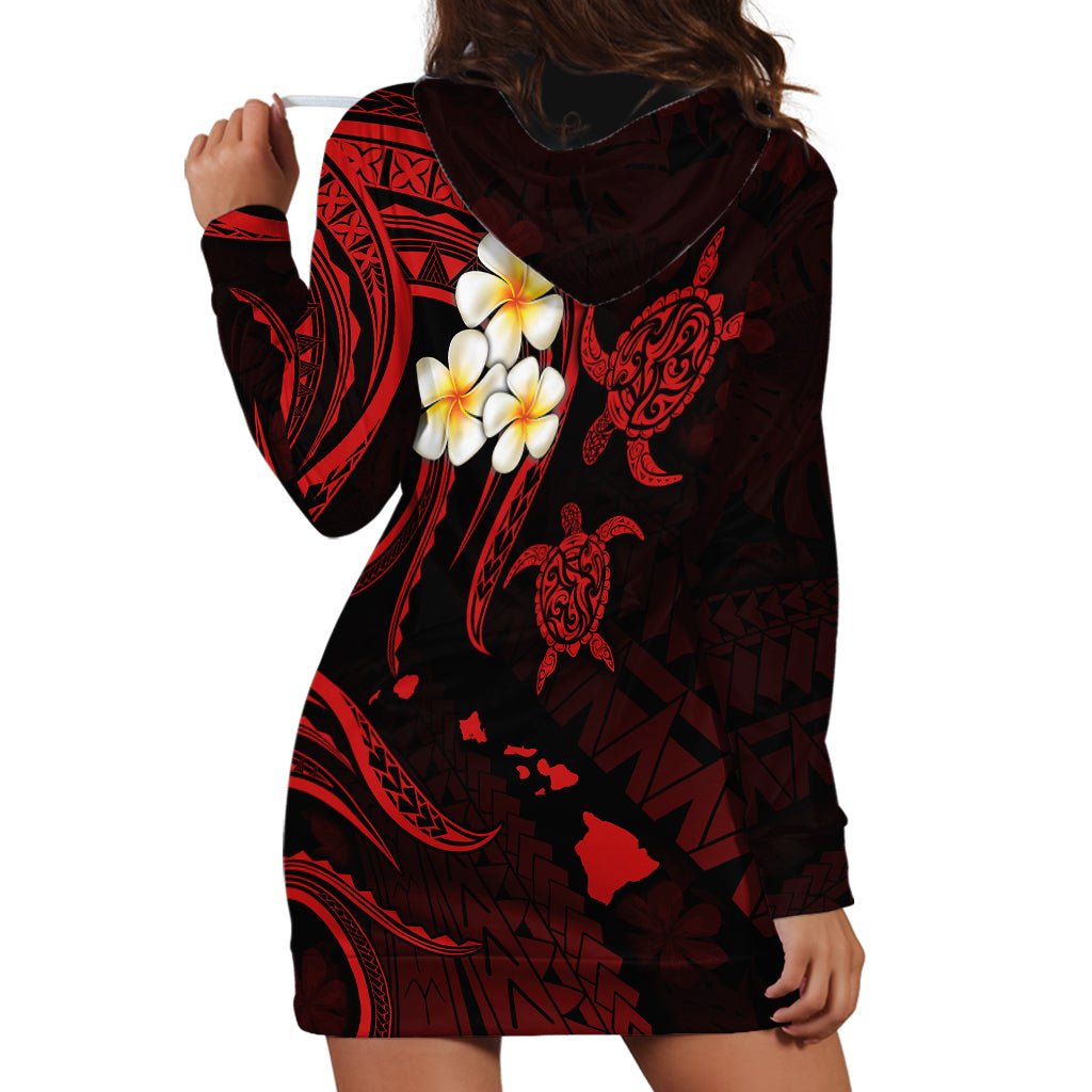 Personalised Kahoolawe Hawaii Hoodie Dress Polynesian Tattoo and Pacific Plumeria Red Vibe - Wonder Print Shop