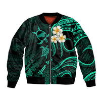 Personalised Kahoolawe Hawaii Bomber Jacket Polynesian Tattoo and Pacific Plumeria Turquoise Vibe LT9 - Wonder Print Shop