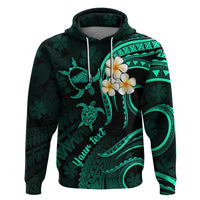 Personalised Kahoolawe Hawaii Hoodie Polynesian Tattoo and Pacific Plumeria Turquoise Vibe - Wonder Print Shop