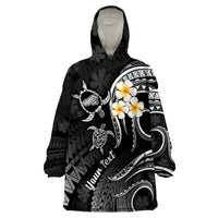 Personalised Kahoolawe Hawaii Wearable Blanket Hoodie Polynesian Tattoo and Pacific Plumeria White Vibe - Wonder Print Shop