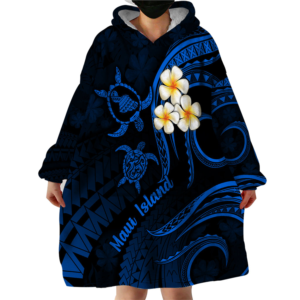 Hawaii Wearable Blanket Hoodie Maui Islands Pacific Plumeria Blue Vibe - Wonder Print Shop