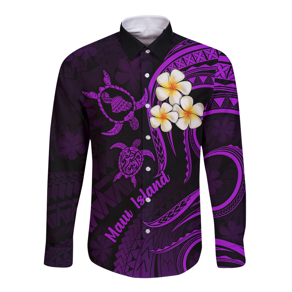 Hawaii Long Sleeve Button Shirt Maui Islands Pacific Plumeria Purple Vibe - Wonder Print Shop