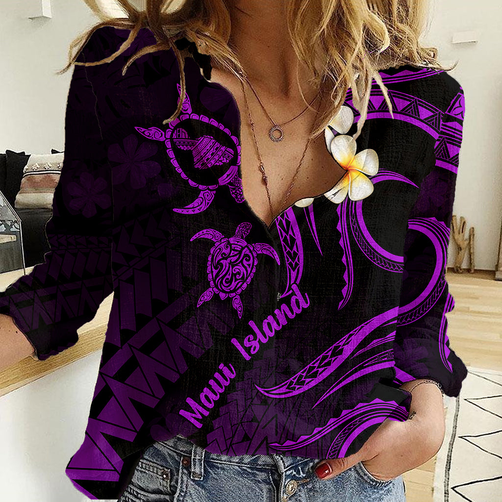 Hawaii Women Casual Shirt Maui Islands Pacific Plumeria Purple Vibe - Wonder Print Shop