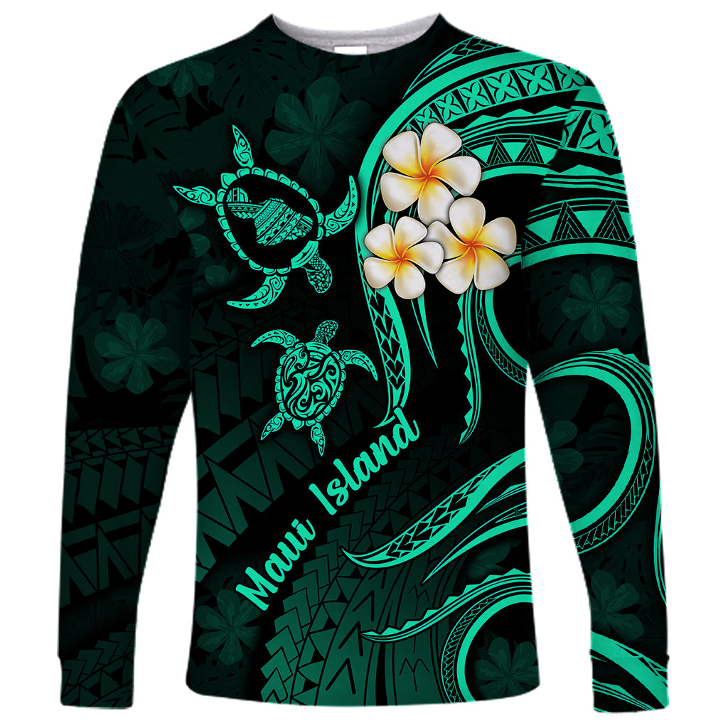 Hawaii Long Sleeve Shirt Maui Islands Pacific Plumeria Turquoise Vibe - Wonder Print Shop