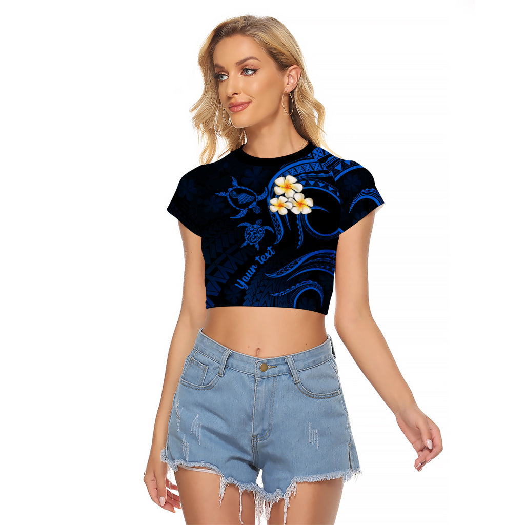 Personalised Maui Hawaii Raglan Cropped T Shirt Polynesian Tattoo and Pacific Plumeria Blue Vibe - Wonder Print Shop