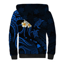 Personalised Maui Hawaii Sherpa Hoodie Polynesian Tattoo and Pacific Plumeria Blue Vibe - Wonder Print Shop