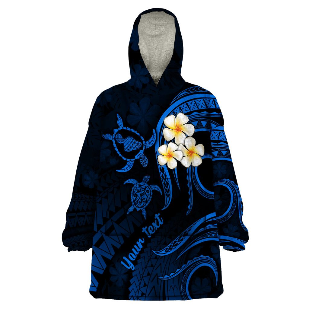 Personalised Maui Hawaii Wearable Blanket Hoodie Polynesian Tattoo and Pacific Plumeria Blue Vibe - Wonder Print Shop