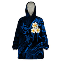 Personalised Maui Hawaii Wearable Blanket Hoodie Polynesian Tattoo and Pacific Plumeria Blue Vibe - Wonder Print Shop