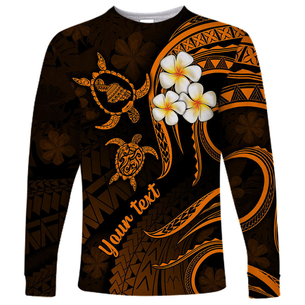 Personalised Maui Hawaii Long Sleeve Shirt Polynesian Tattoo and Pacific Plumeria Gold Vibe - Wonder Print Shop