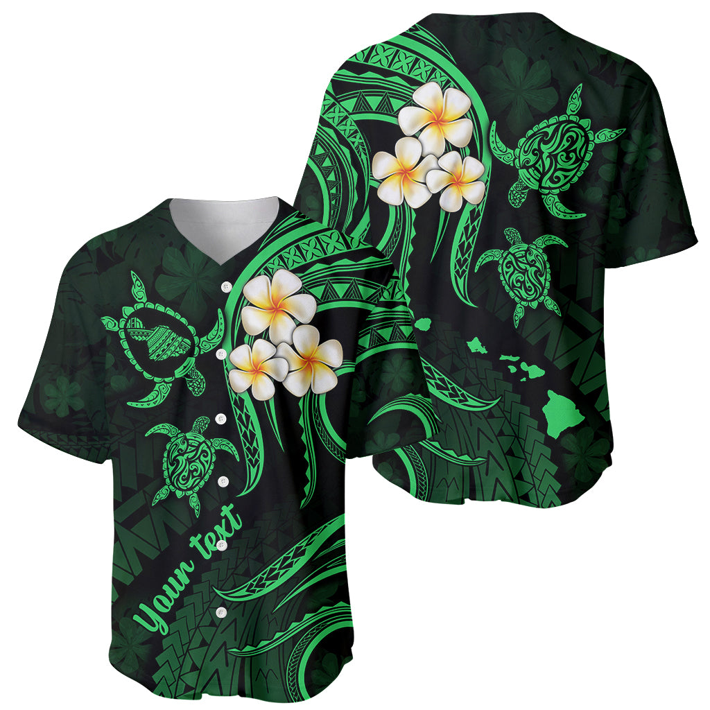 Personalised Maui Hawaii Baseball Jersey Polynesian Tattoo and Pacific Plumeria Green Vibe LT9 - Wonder Print Shop