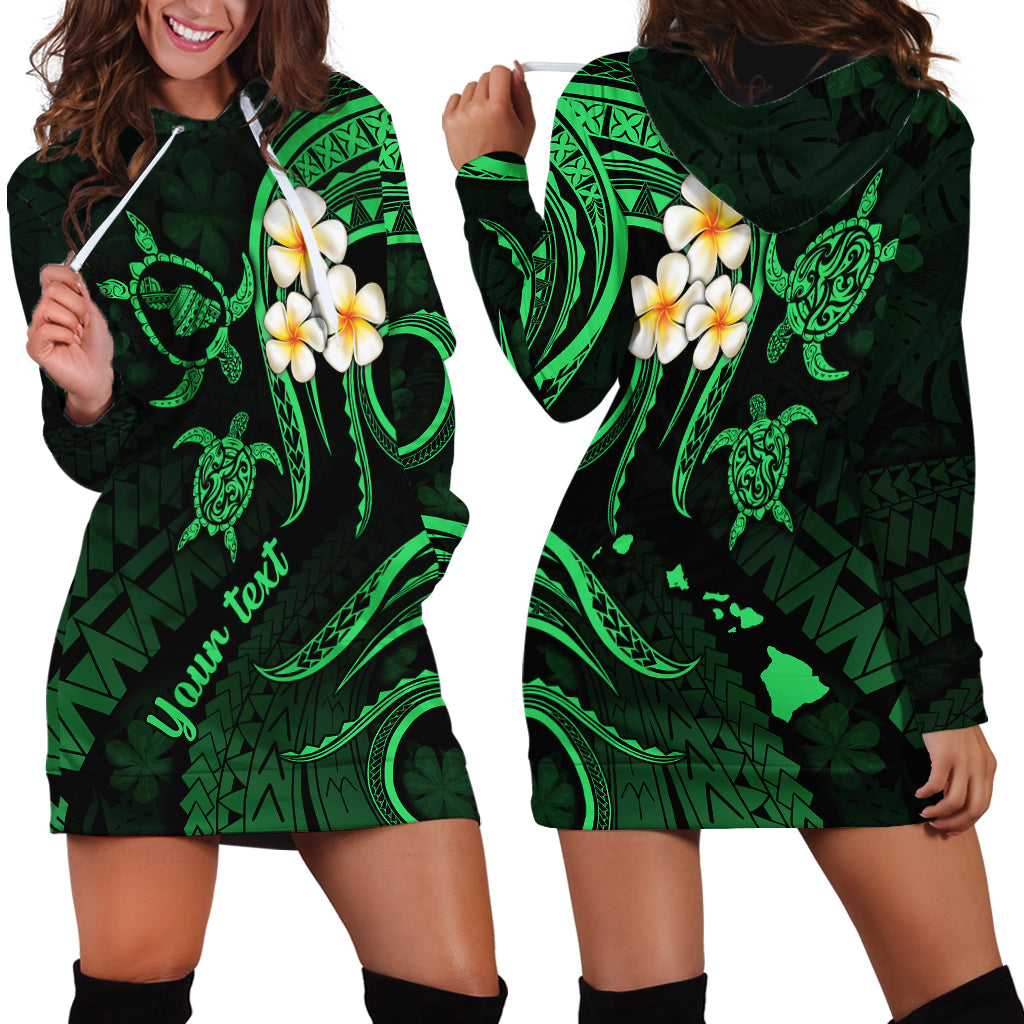 Personalised Maui Hawaii Hoodie Dress Polynesian Tattoo and Pacific Plumeria Green Vibe - Wonder Print Shop