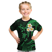 Personalised Maui Hawaii Kid T Shirt Polynesian Tattoo and Pacific Plumeria Green Vibe - Wonder Print Shop