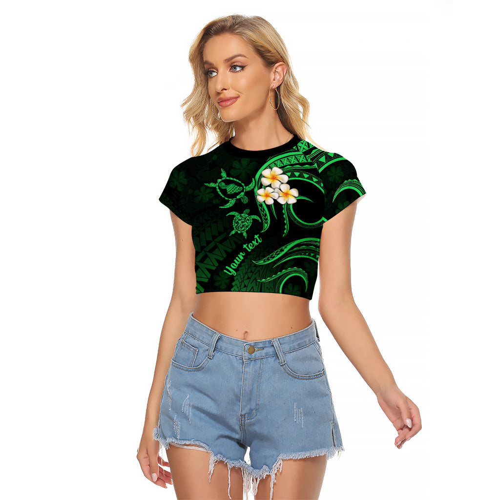 Personalised Maui Hawaii Raglan Cropped T Shirt Polynesian Tattoo and Pacific Plumeria Green Vibe - Wonder Print Shop