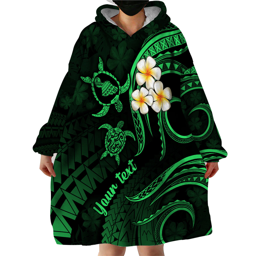 Personalised Maui Hawaii Wearable Blanket Hoodie Polynesian Tattoo and Pacific Plumeria Green Vibe - Wonder Print Shop