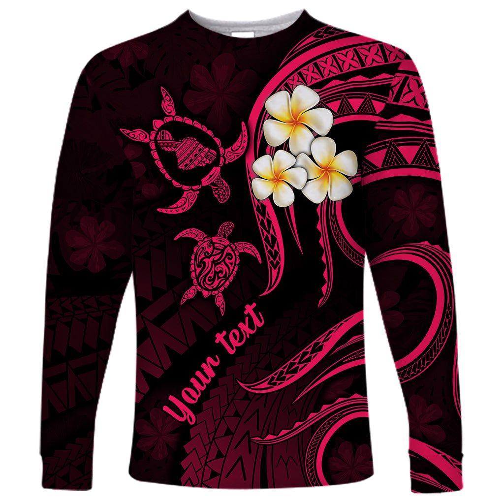 Personalised Maui Hawaii Long Sleeve Shirt Polynesian Tattoo and Pacific Plumeria Pink Vibe - Wonder Print Shop