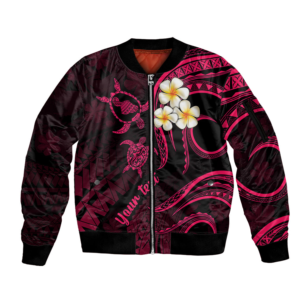 Personalised Maui Hawaii Sleeve Zip Bomber Jacket Polynesian Tattoo and Pacific Plumeria Pink Vibe - Wonder Print Shop