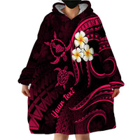Personalised Maui Hawaii Wearable Blanket Hoodie Polynesian Tattoo and Pacific Plumeria Pink Vibe - Wonder Print Shop