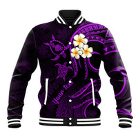Personalised Maui Hawaii Baseball Jacket Polynesian Tattoo and Pacific Plumeria Purple Vibe LT9 - Wonder Print Shop