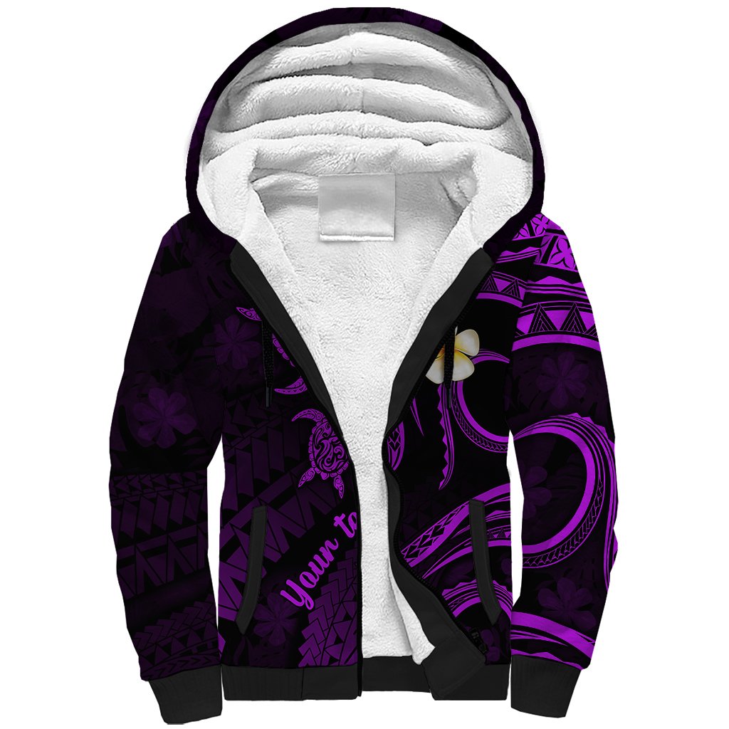 Personalised Maui Hawaii Sherpa Hoodie Polynesian Tattoo and Pacific Plumeria Purple Vibe - Wonder Print Shop