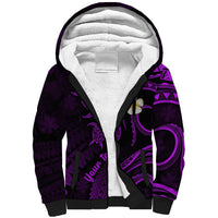 Personalised Maui Hawaii Sherpa Hoodie Polynesian Tattoo and Pacific Plumeria Purple Vibe - Wonder Print Shop