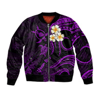 Personalised Maui Hawaii Sleeve Zip Bomber Jacket Polynesian Tattoo and Pacific Plumeria Purple Vibe - Wonder Print Shop