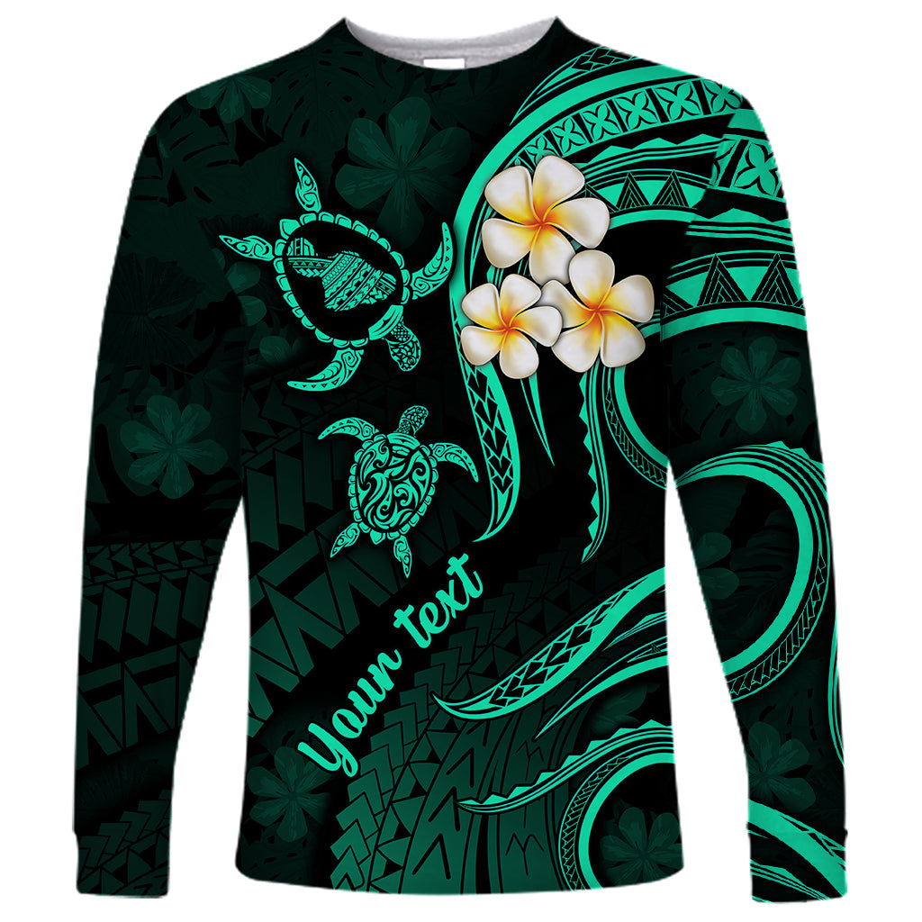 Personalised Maui Hawaii Long Sleeve Shirt Polynesian Tattoo and Pacific Plumeria Turquoise Vibe - Wonder Print Shop