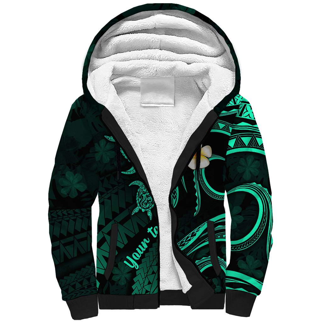 Personalised Maui Hawaii Sherpa Hoodie Polynesian Tattoo and Pacific Plumeria Turquoise Vibe - Wonder Print Shop