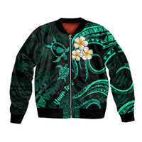 Personalised Maui Hawaii Sleeve Zip Bomber Jacket Polynesian Tattoo and Pacific Plumeria Turquoise Vibe - Wonder Print Shop
