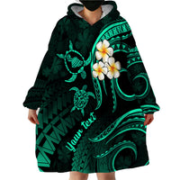 Personalised Maui Hawaii Wearable Blanket Hoodie Polynesian Tattoo and Pacific Plumeria Turquoise Vibe - Wonder Print Shop