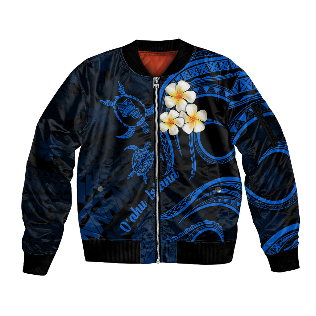 Hawaii Sleeve Zip Bomber Jacket Oahu Islands Pacific Plumeria Blue Vibe - Wonder Print Shop