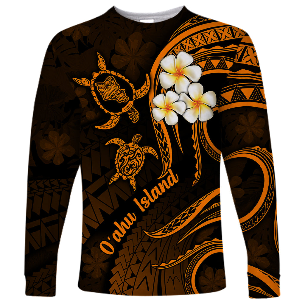 Hawaii Long Sleeve Shirt Oahu Islands Pacific Plumeria Gold Vibe - Wonder Print Shop