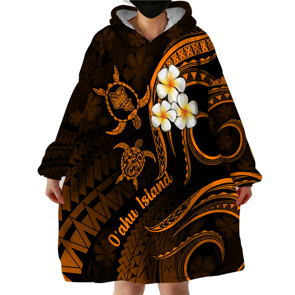 Hawaii Wearable Blanket Hoodie Oahu Islands Pacific Plumeria Gold Vibe - Wonder Print Shop