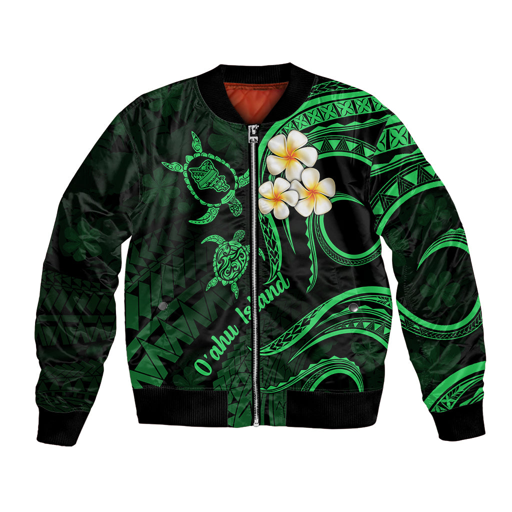 Hawaii Bomber Jacket Oahu Islands Pacific Plumeria Green Vibe LT9 - Wonder Print Shop