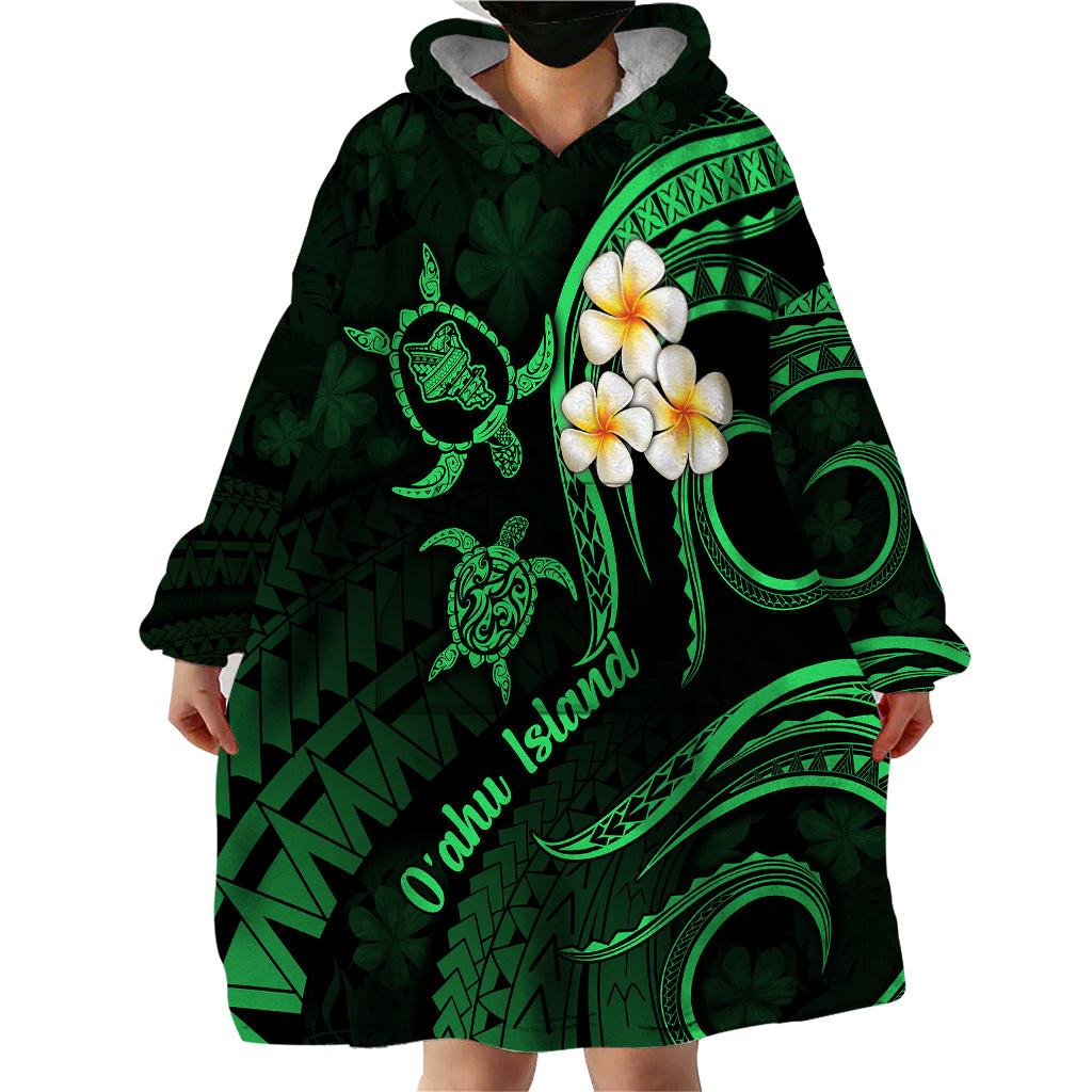 Hawaii Wearable Blanket Hoodie Oahu Islands Pacific Plumeria Green Vibe - Wonder Print Shop