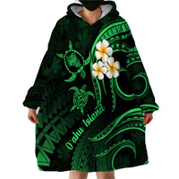 Hawaii Wearable Blanket Hoodie Oahu Islands Pacific Plumeria Green Vibe - Wonder Print Shop