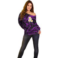 Hawaii Off Shoulder Sweater Oahu Islands Pacific Plumeria Purple Vibe - Wonder Print Shop