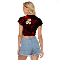 Hawaii Raglan Cropped T Shirt Oahu Islands Pacific Plumeria Red Vibe - Wonder Print Shop