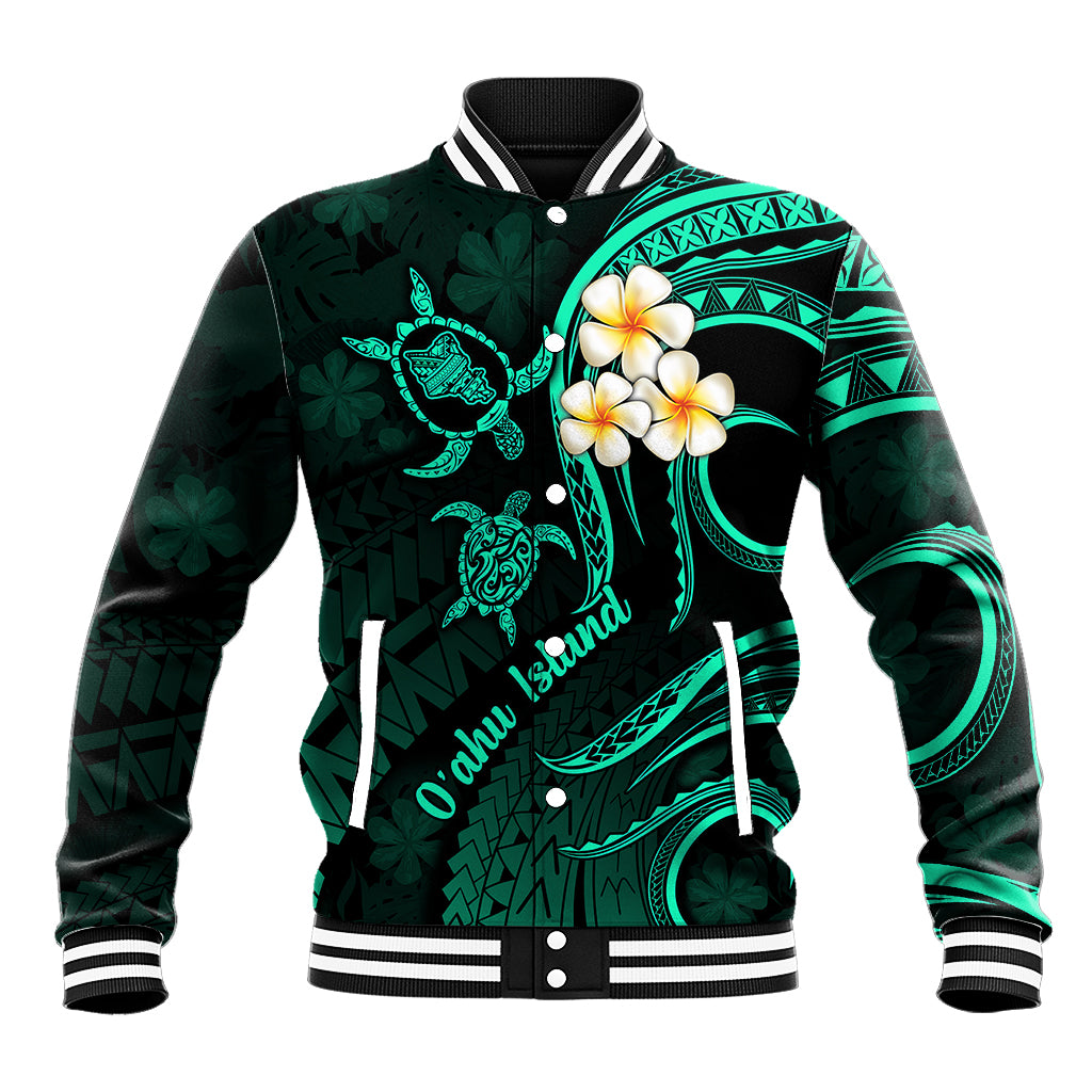 Hawaii Baseball Jacket Oahu Islands Pacific Plumeria Turquoise Vibe LT9 - Wonder Print Shop