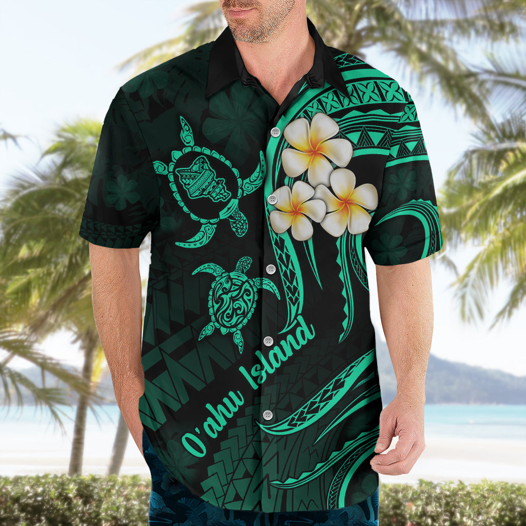 Hawaii Hawaiian Shirt Oahu Islands Pacific Plumeria Turquoise Vibe - Wonder Print Shop