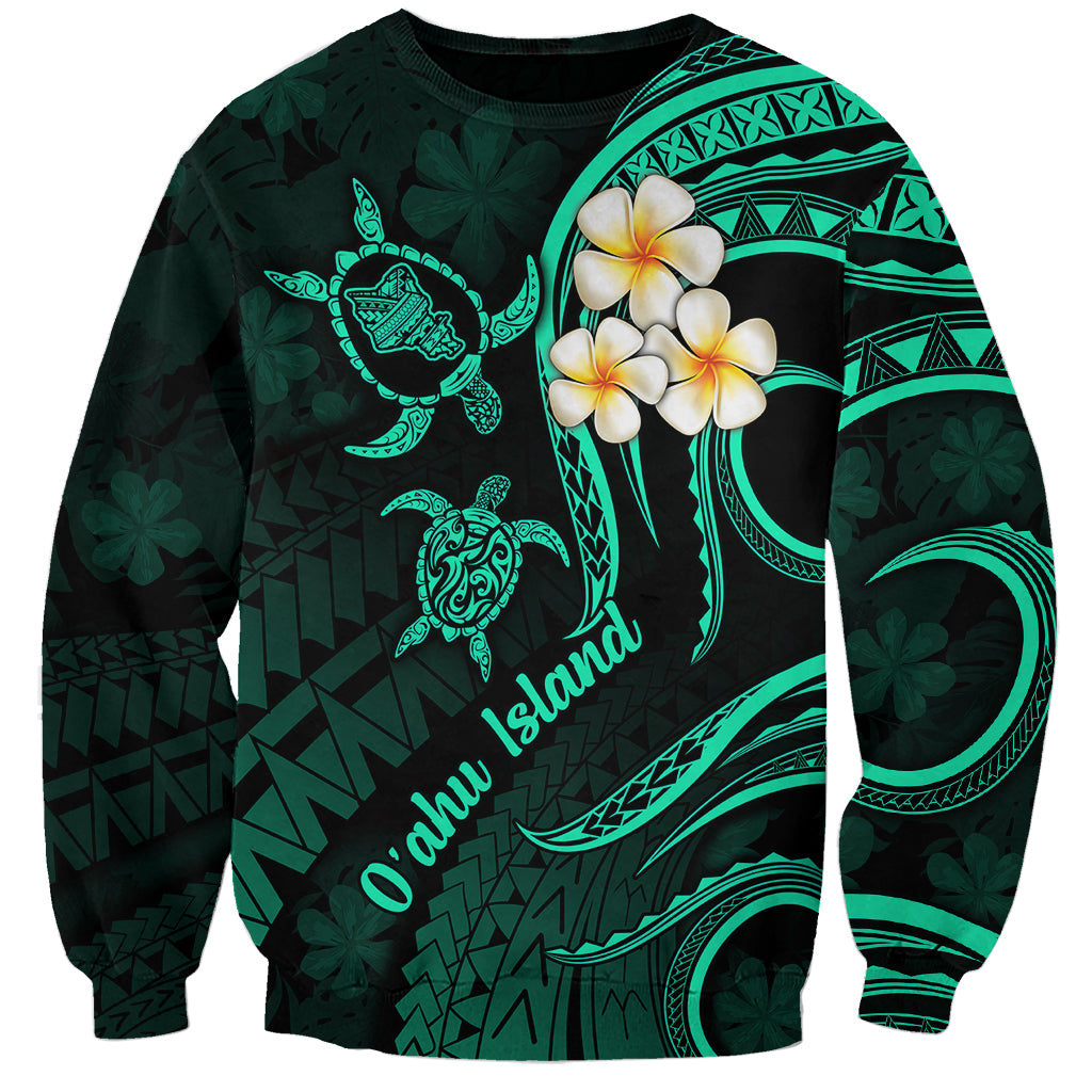 Hawaii Sweatshirt Oahu Islands Pacific Plumeria Turquoise Vibe - Wonder Print Shop